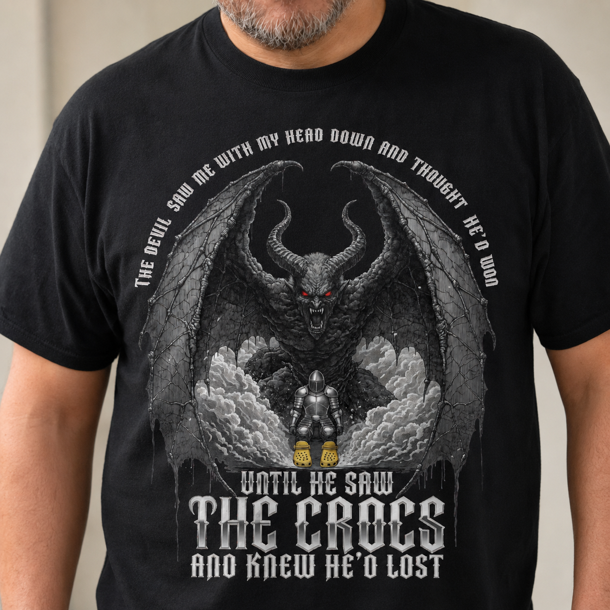 The Devil Saw Me T-Shirt | Funny Crocs Dark Fantasy Parody Tee