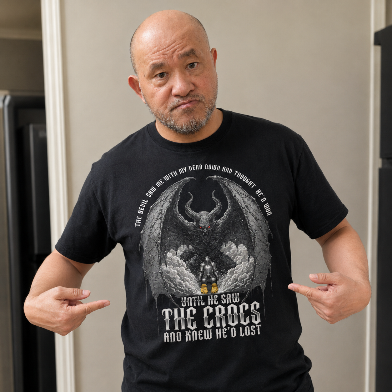 The Devil Saw Me T-Shirt | Funny Crocs Dark Fantasy Parody Tee