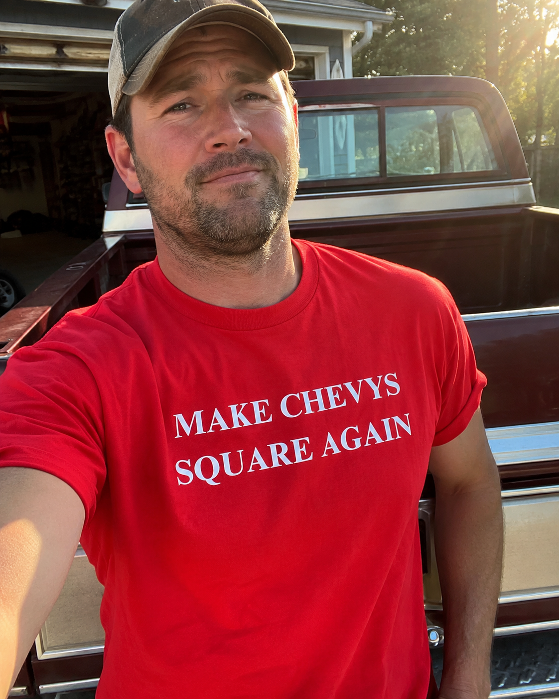 Make Chevys Square Again T-Shirt | Funny Squarebody Truck Parody Tee