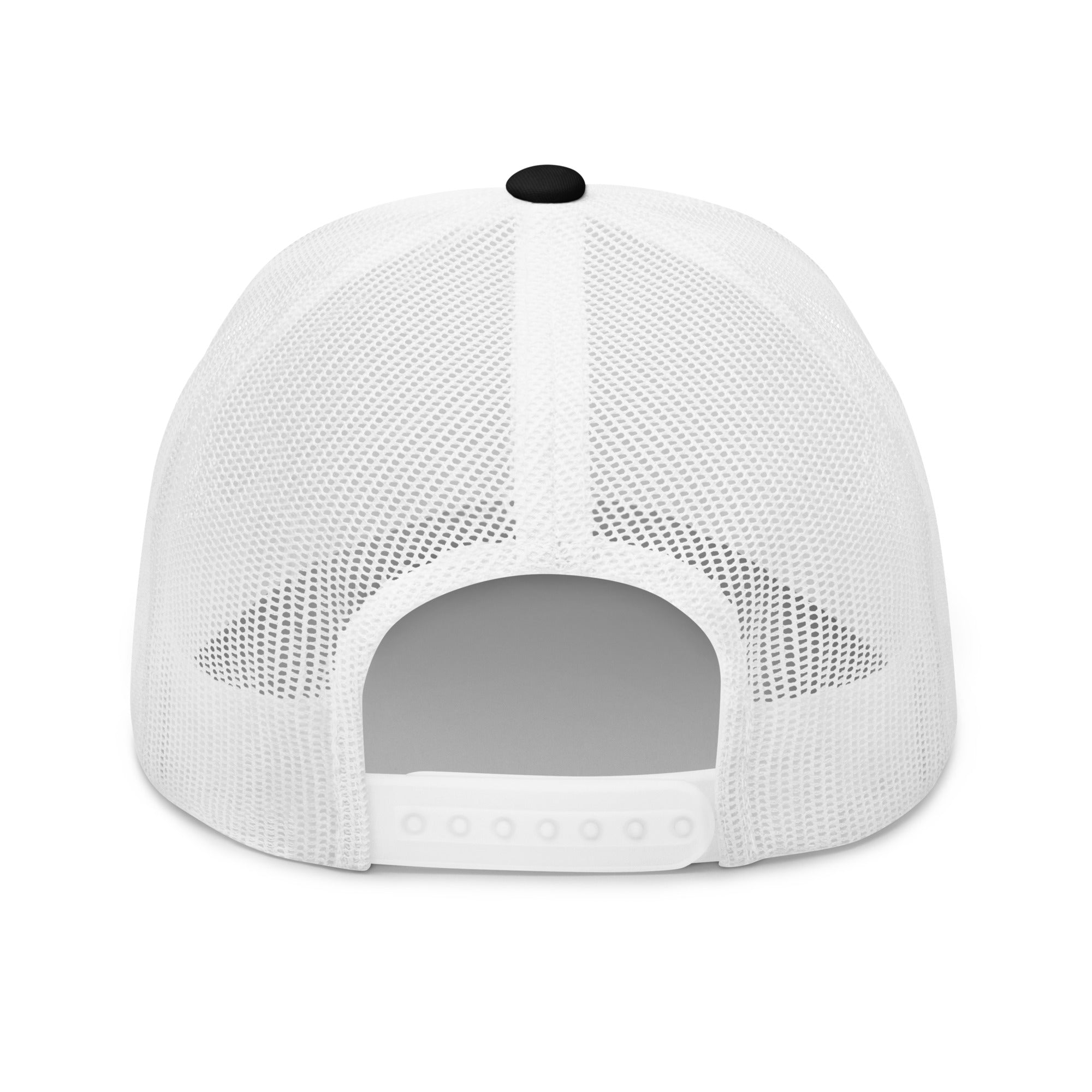 Dunkin Deeznuts funny embroidered trucker cap in black white – back view