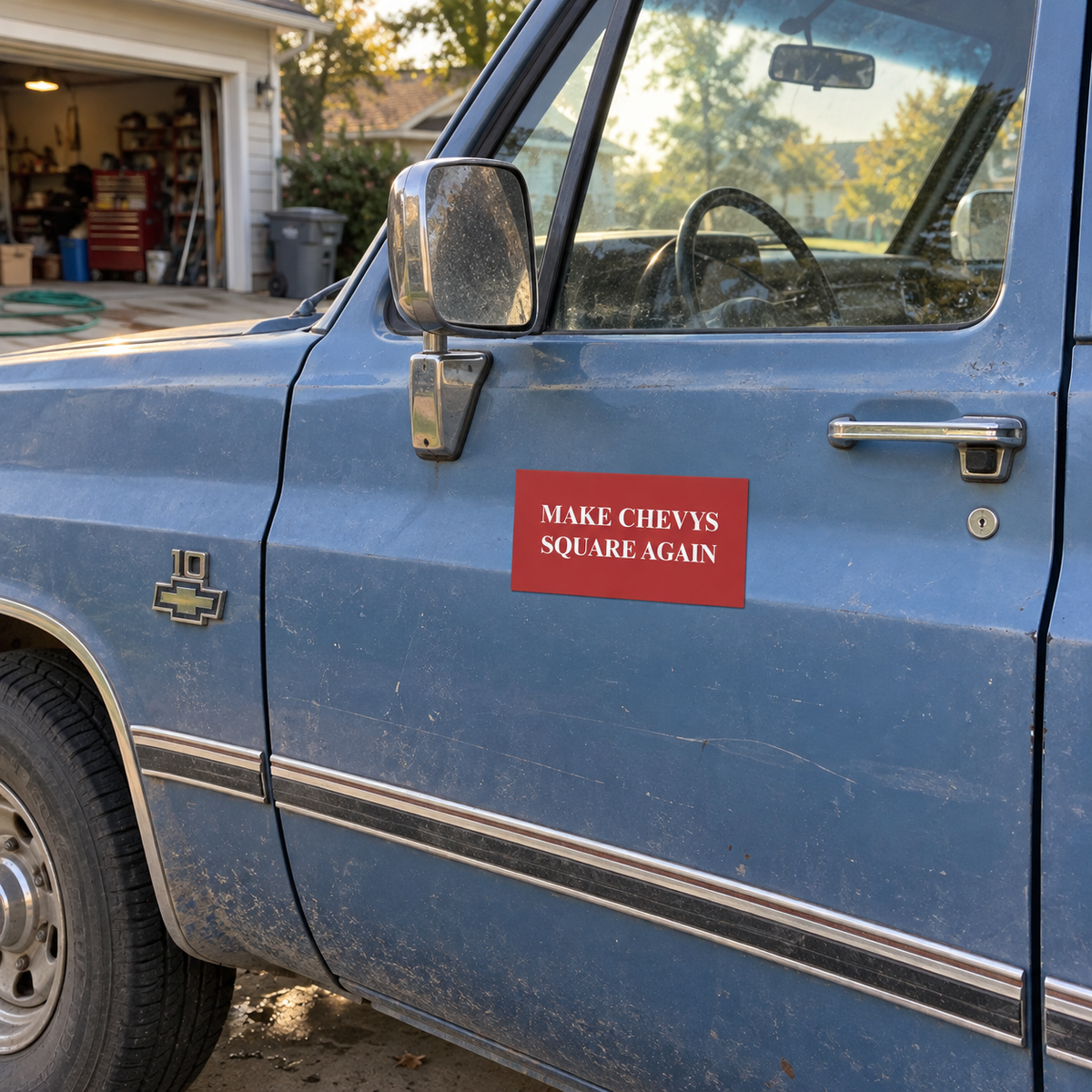 Make Chevys Square Again Car Magnet | Funny Squarebody Truck Parody Bumper Magnet