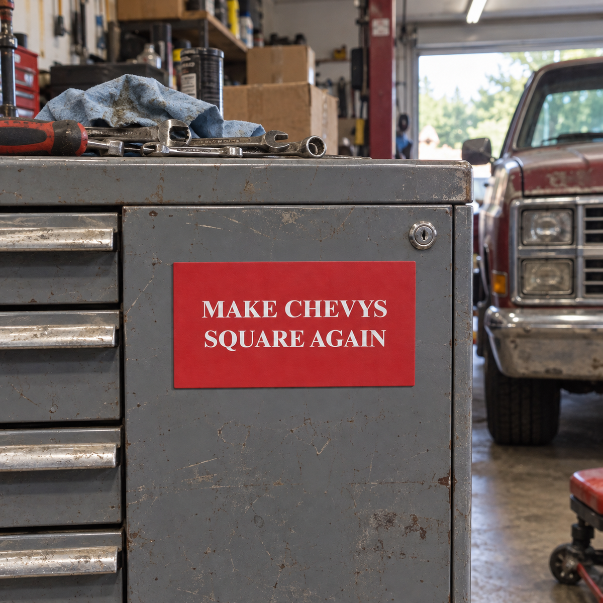 Make Chevys Square Again Car Magnet | Funny Squarebody Truck Parody Bumper Magnet