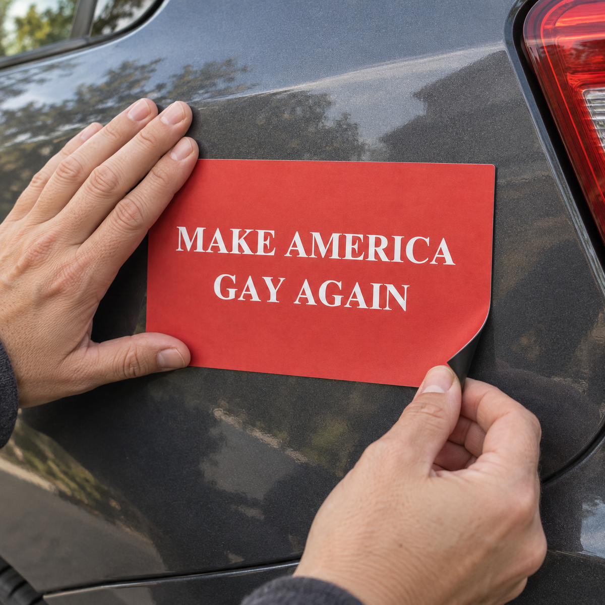 Make America Gay Again Car Magnet | Red LGBTQ+ Pride Removable Bumper Magnet